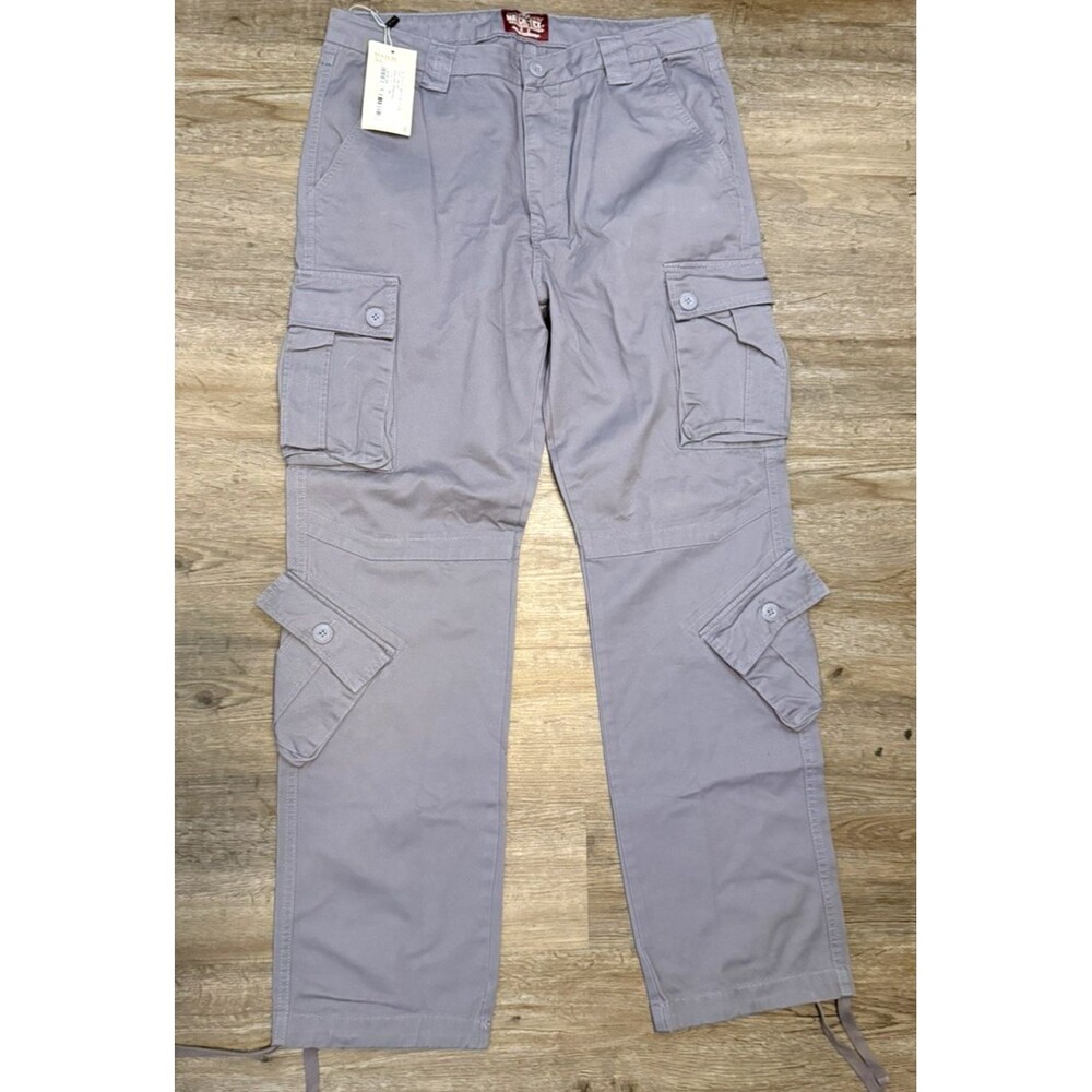 Matchstick Men' Cargo Pants Size XL 36x32 Cotton Canvas Gray Zipper / Drawstring